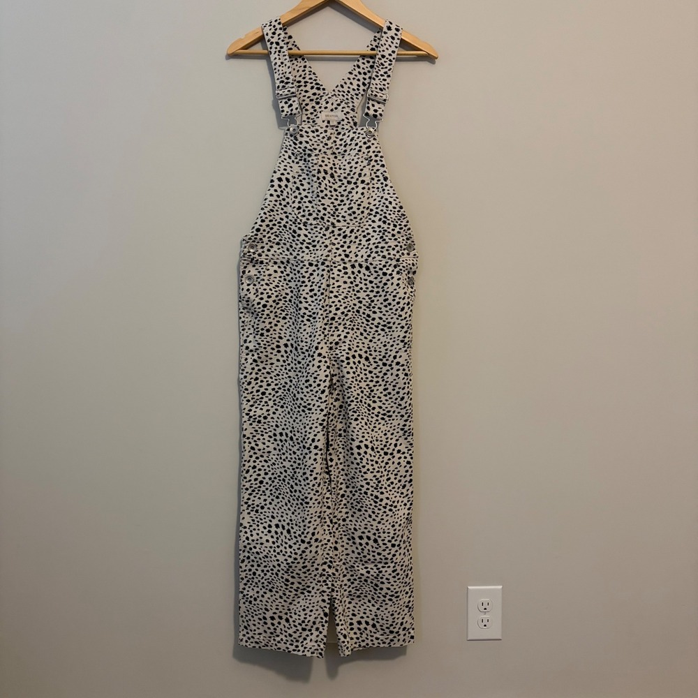 Brixton Women XS Cheetah Print Cotton Overalls Black White Animal Spot Dungarees